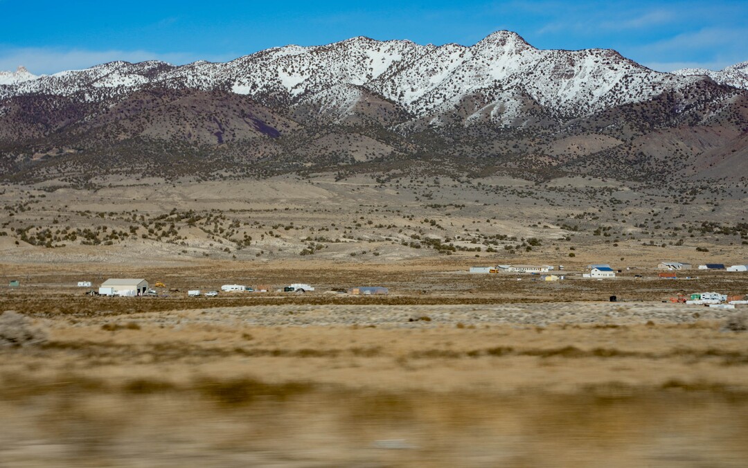 (Francisco Kjolseth  |  The Salt Lake Tribune) The Simpson Mountains rise to the east of Riverbed Ranch, a remote self reliant community near the Pony Express National Historical Trail in the remote western Utah desert, Saturday, February. 17, 2024.