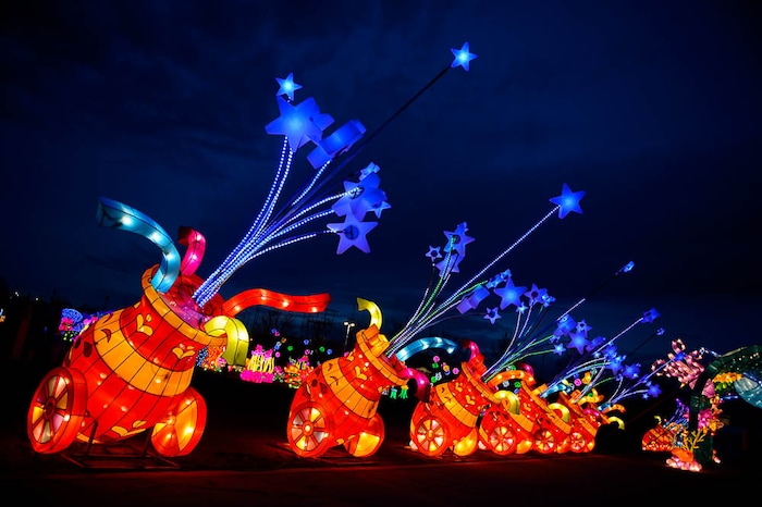 (Trent Nelson | The Salt Lake Tribune)  Dragon Lights SLC, opening March 23 at the Utah State Fairpark, includes 39 custom-built illuminated exhibits, traditional Chinese handicrafts, dance and acrobatic performances, and a variety of Chinese food and traditional fair food and beverages.