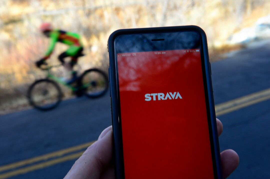 (Scott Sommerdorf   |  The Salt Lake Tribune)   A bicyclist travels down City Creek Canyon, with the STRAVA app visible in the foreground, Wednesday, November 22, 2017. 