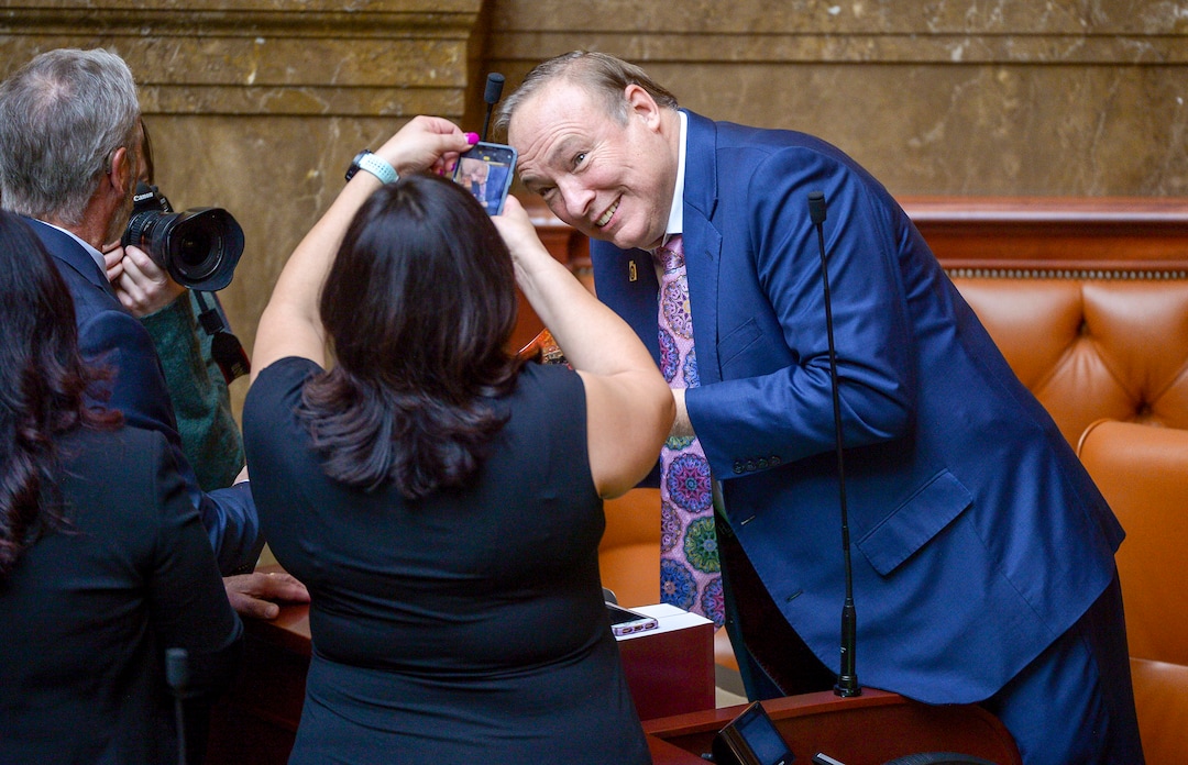 (Leah Hogsten  |  The Salt Lake Tribune)  State Sen. Jim Dabakis poses in the Utah House chamber with a bowl of candy gummy bears that look similar to marijuana-infused edibles that he offered to fellow legislators. Utah legislators voted to change the Utah Medical Cannabis Act, the bill that officials, Prop 2 opponents and medical marijuana advocates crafted and pitched as a compromise. On Monday, Dec. 2, 2018 during the special session, lawmakers overhauled the medical cannabis distribution system, reduces the number of medical marijuana outlets, prohibits edibles for gelatin cubes instead and changes the list of illnesses that qualify for cannabis treatments.