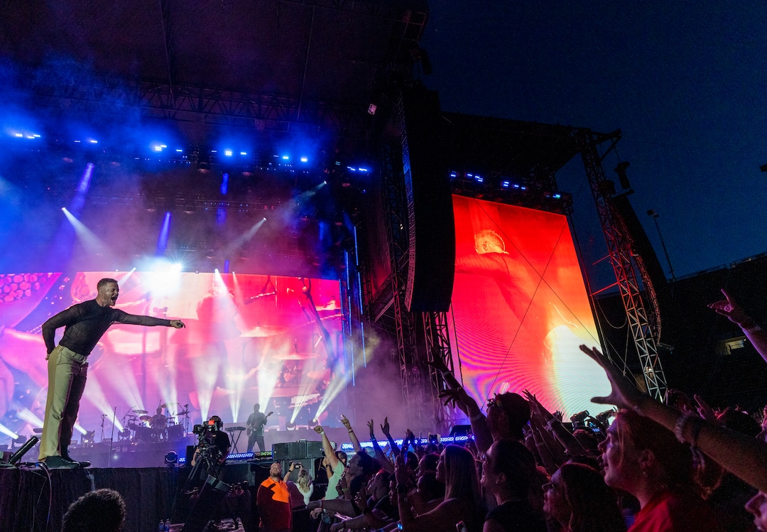 (Rick Egan | The Salt Lake Tribune) Dan Reynolds performs with Imagine Dragons, at Rice-Eccles Stadium, on Friday, Aug. 5, 2022.