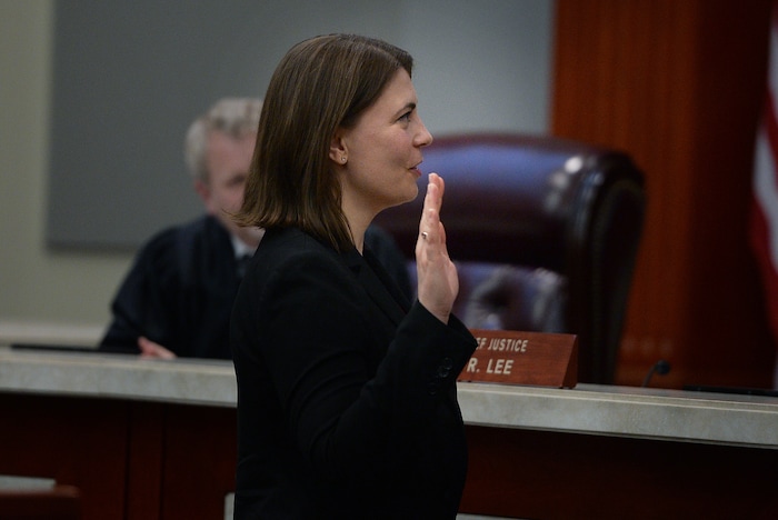 (Scott Sommerdorf   |  The Salt Lake Tribune)   during the Paige Petersen is sworn in during her investiture ceremony as the new Utah Supreme Court justice, Friday, January 19, 2018.