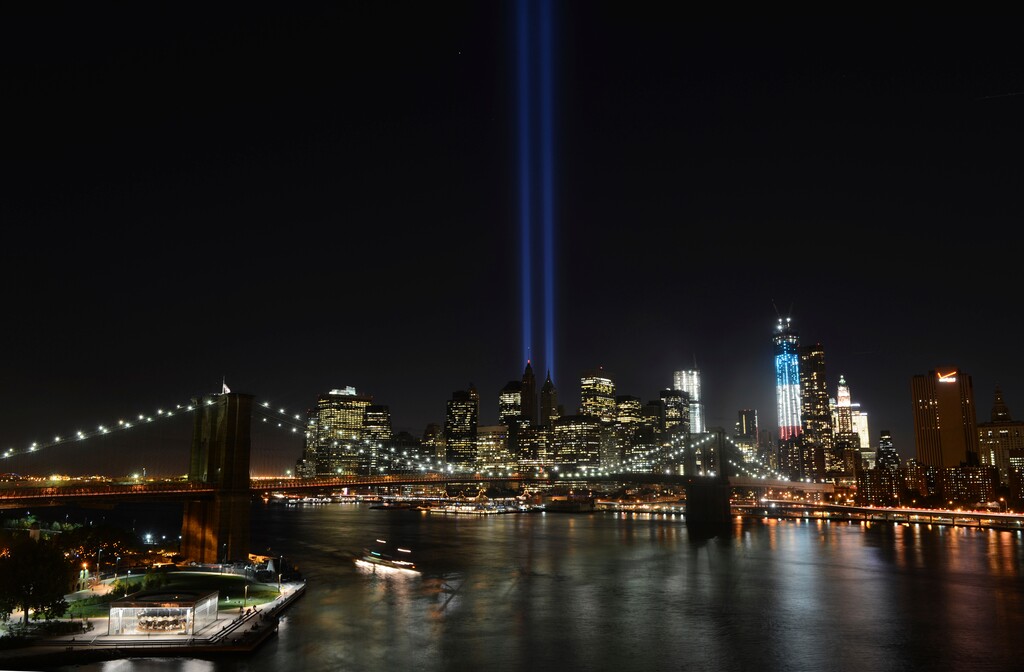FILE - In this Sept. 11, 2012 file photo, The Tribute in Light lights up lower Manhattan in New York. (AP Photo/Henny Ray Abrams, File)