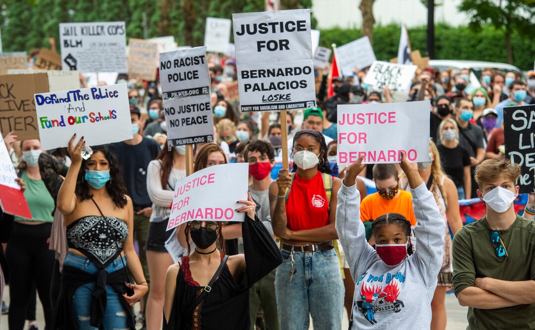 (Rick Egan  |  The Salt Lake Tribune) Marchers gather at the District Attorney's office in Salt Lake City on Saturday, June 13, 2020.