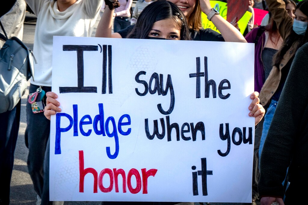 (Rick Egan | The Salt Lake Tribune) Students from Olympus High march down 3900 South to protest ICE, on  Friday, Feb. 6, 2026.