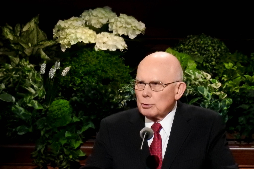 Trent Nelson  |  The Salt Lake TribuneDallin H. Oaks speaks during the morning session of the 187th Annual General Conference at the Conference Center in Salt Lake City, Sunday April 2, 2017.