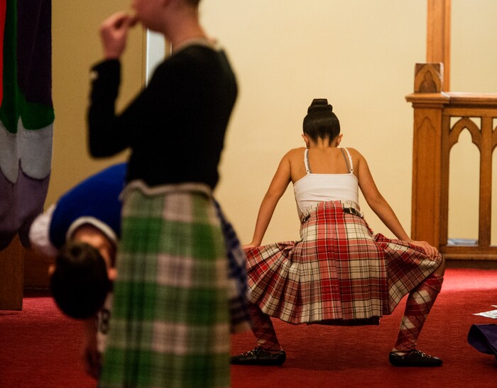 (Leah Hogsten  |  The Salt Lake Tribune) Highland dance competitors warm up during Saturday's Highland Dance Competition, October 28, 2017 at the First Presbyterian Church during its annual two-day Scottish Festival celebrating the Scottish heritage of the church. 