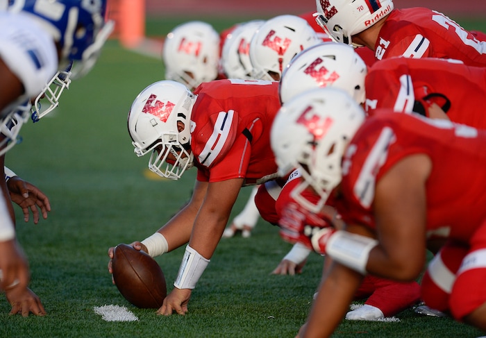 (Francisco Kjolseth  |  The Salt Lake Tribune)  East takes on Bingham at East on Friday, Aug. 24, 2018.