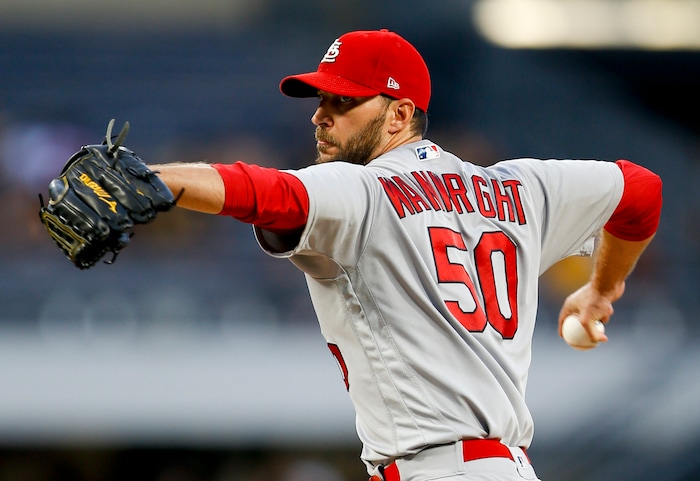 St. Louis Cardinals starter Adam Wainwright pitches against the Pittsburgh Pirates during the first inning of a baseball game, Thursday, Aug. 17, 2017, in Pittsburgh. (AP Photo/Keith Srakocic)