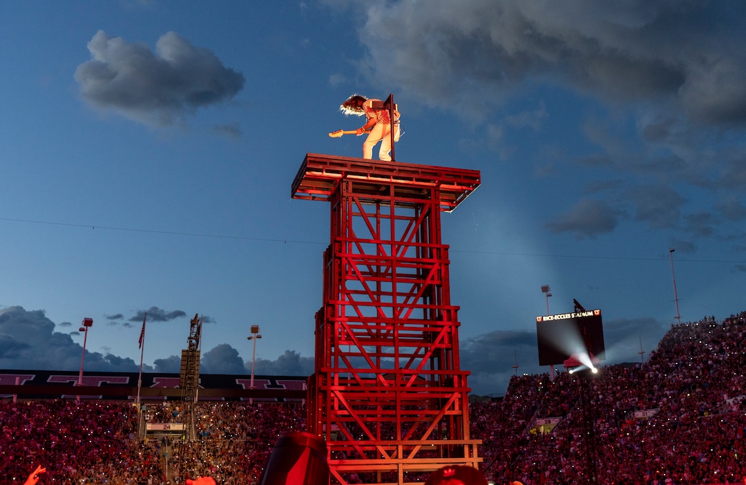 (Rick Egan | The Salt Lake Tribune) Wayne Sermon plays a solo during Imagine Dragons concert, at Rice-Eccles Stadium, on Friday, Aug. 5, 2022.