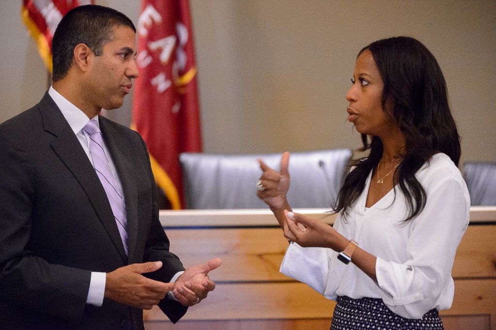 (Trent Nelson | The Salt Lake Tribune) FCC Chairman Ajit Pai and Rep. Mia Love hold a roundtable in Eagle Mountain on Thursday Aug. 23, 2018. Rural broadband providers discussed "how expanding high-speed internet access and closing the digital divide can create jobs and increase digital opportunity." The roundtable was a closed meeting.