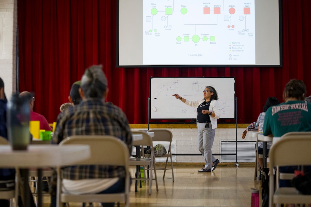 (Bethany Baker | The Salt Lake Tribune) Clarissa Yazzie teaches an intermediate Diné language class at The Urban Indian Center in Salt Lake City on Wednesday, May 13, 2026.