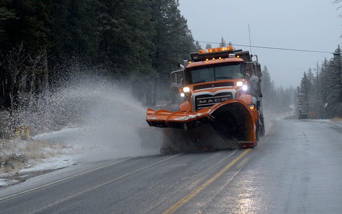 (Al Hartmann | The Salt Lake Tribune)
UDOT snowplow works the heavy, wet snow starting to pile up Friday morning Nov. 17 in Big Cottonwood Canyon.