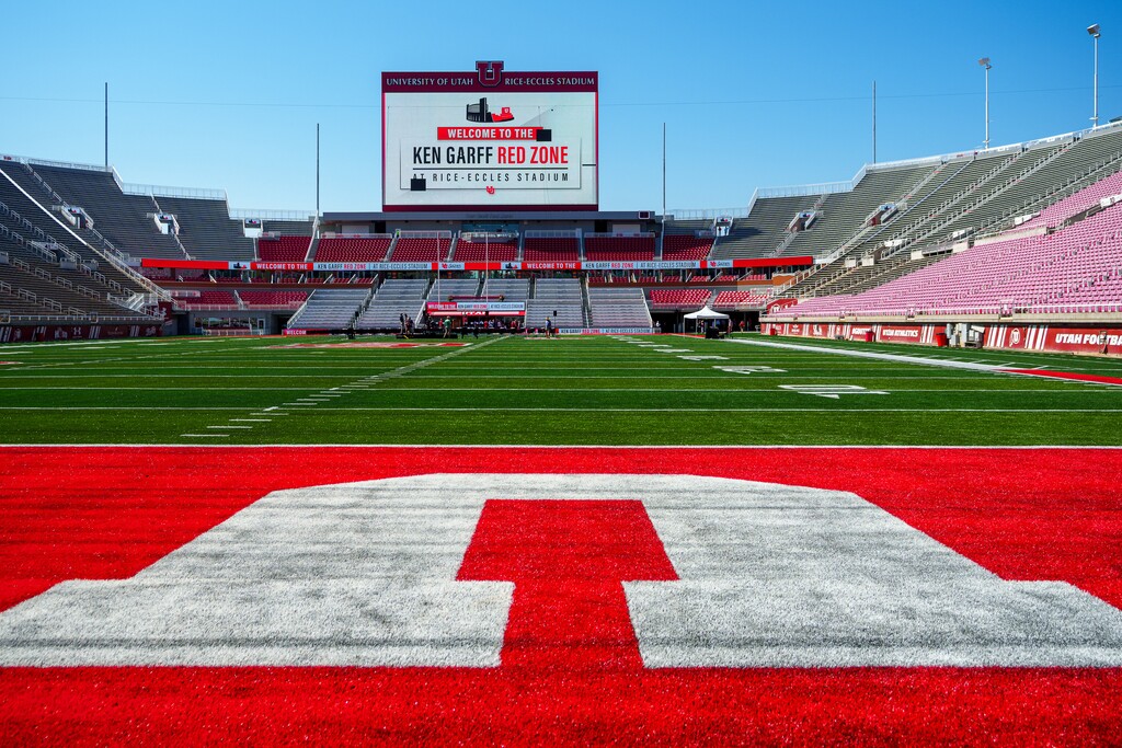 (Trent Nelson  |  The Salt Lake Tribune) The Ken Garff Red Zone at Rice-Eccles Stadium in Salt Lake City was officially unveiled in a ribbon-cutting ceremony on Thursday, Aug. 12, 2021.