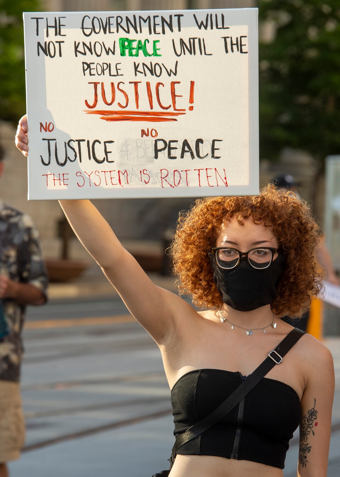 (Rick Egan  |  The Salt Lake Tribune)    Asia Carter joins with marchers, during a Justice for Bernardo protest in Salt Lake City, on Wednesday, June 24, 2020.