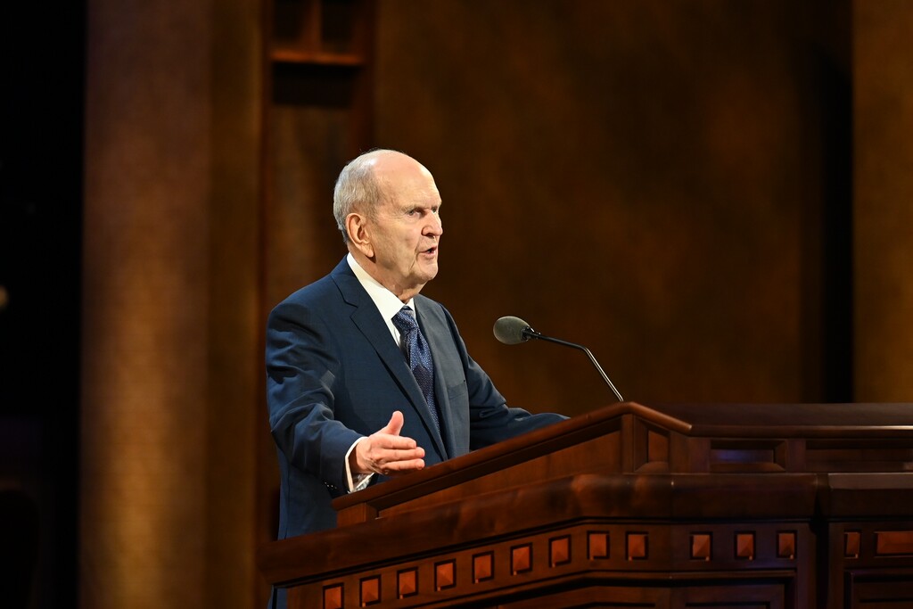 (Photo courtesy of The Church of Jesus Christ of Latter-day Saints)
President Russell M. Nelson speaks at General Conference on Easter morning, Sunday, April 4, 2021.