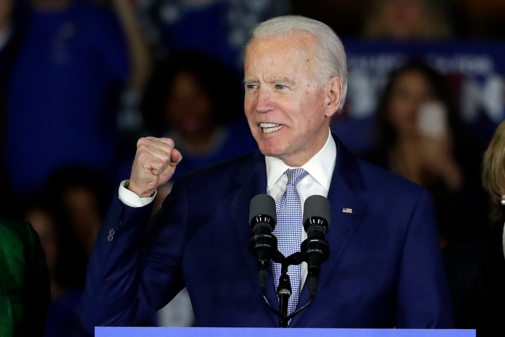 (Chris Carlson | AP file photo)  In this March 3 photo, Democratic presidential candidate former Vice President Joe Biden speaks at a primary election night campaign rally in Los Angeles.