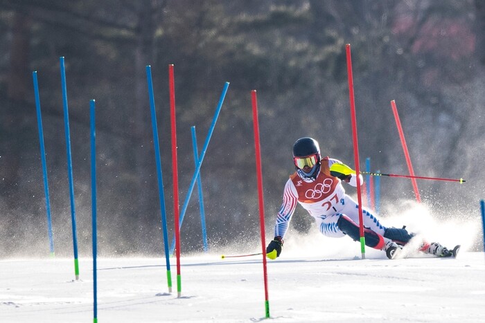 (Chris Detrick  |  The Salt Lake Tribune)  USA's Ted Ligety competes in the Men's Alpine Combined at Jeongseon Alpine Centre during the Pyeongchang 2018 Winter Olympics Tuesday, February 13, 2018.  Ligety finished in 5th place with a time of 2:07.97.