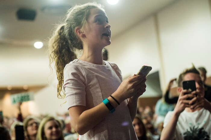 Chris Detrick  |  The Salt Lake Tribune
Hannah Bradshaw, 11, asks a question during the town-hall meeting with U.S. Rep. Jason Chaffetz, R-Utah, in Brighton High School Thursday February 9, 2017. 