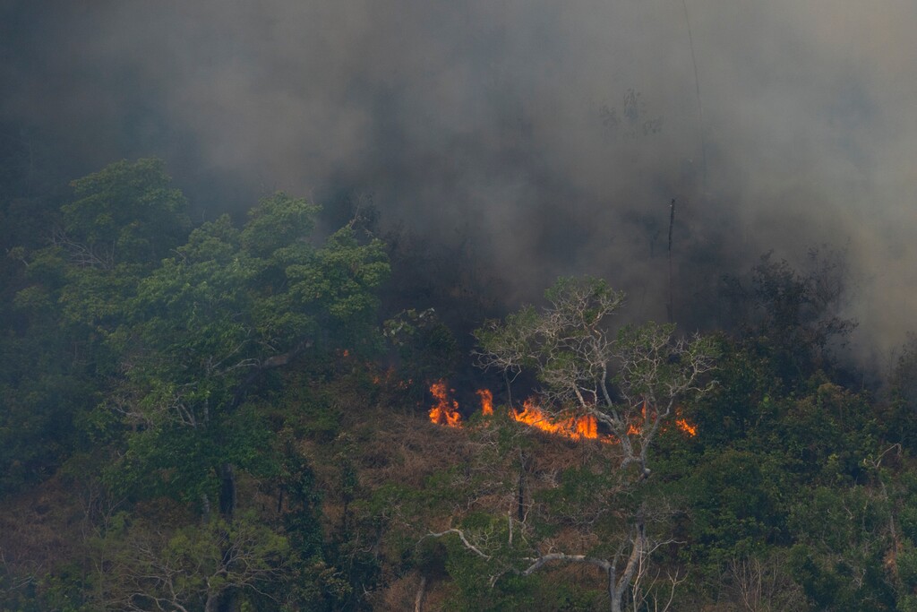 (Victor R. Caivano | AP file photo) Wildfires consume an area near Porto Velho, Brazil, on Aug. 23, 2019. Brazilian state experts have reported a record of nearly 77,000 wildfires across the country so far this year, up 85% over the same period in 2018. Brazil contains about 60% of the Amazon rainforest, whose degradation could have severe consequences for global climate and rainfall.