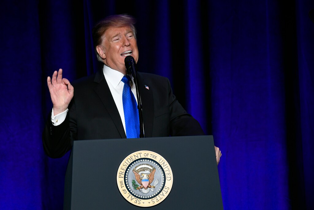 President Donald Trump speaks at the Major County Sheriffs and Major Cities Chiefs Association Joint Conference in Washington, Wednesday, Feb. 13, 2019. (AP Photo/Susan Walsh)