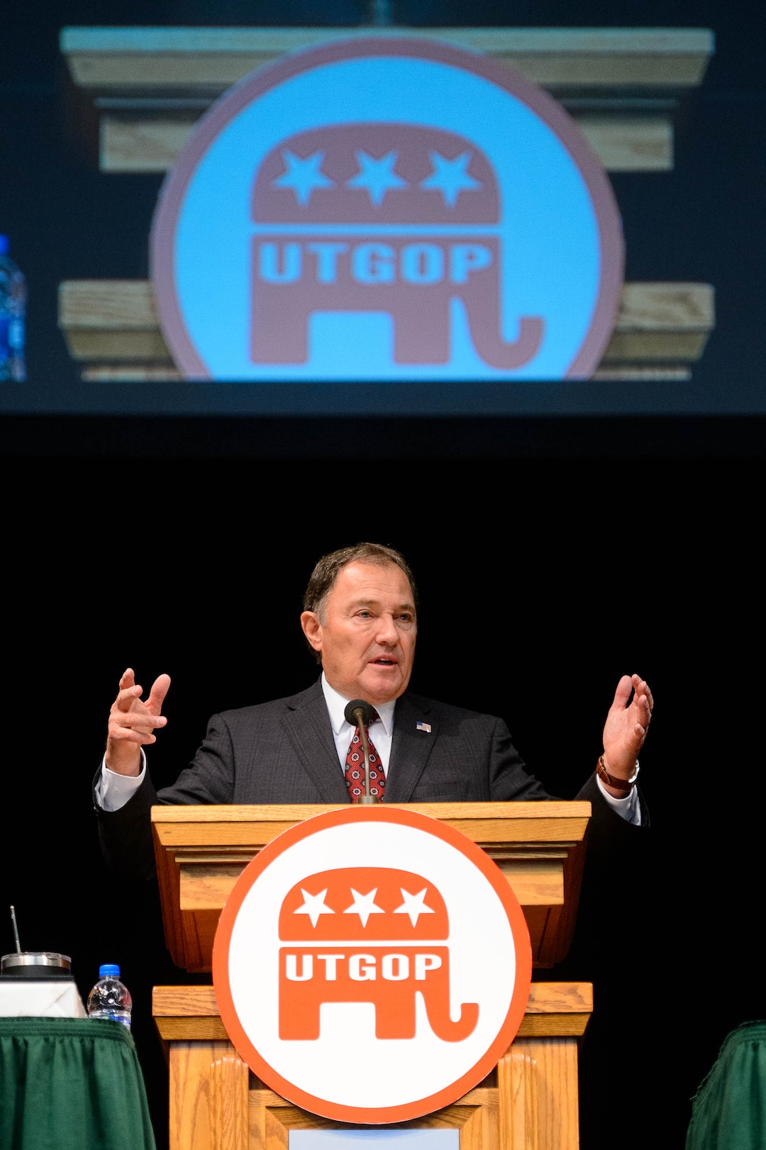 (Trent Nelson  |  The Salt Lake Tribune)  Utah Governor Gary Herbert at the Utah Republican Party's 2019 Organizing Convention at Utah Valley University in Orem on Saturday May 4, 2019.