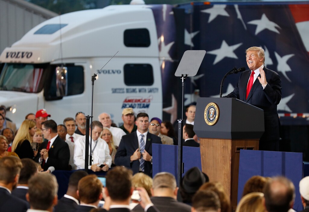 President Donald Trump speaks about tax reform during an event at the Harrisburg International Airport, Wednesday Oct. 11, 2017, in Middletown, Pa. (AP Photo/Alex Brandon)