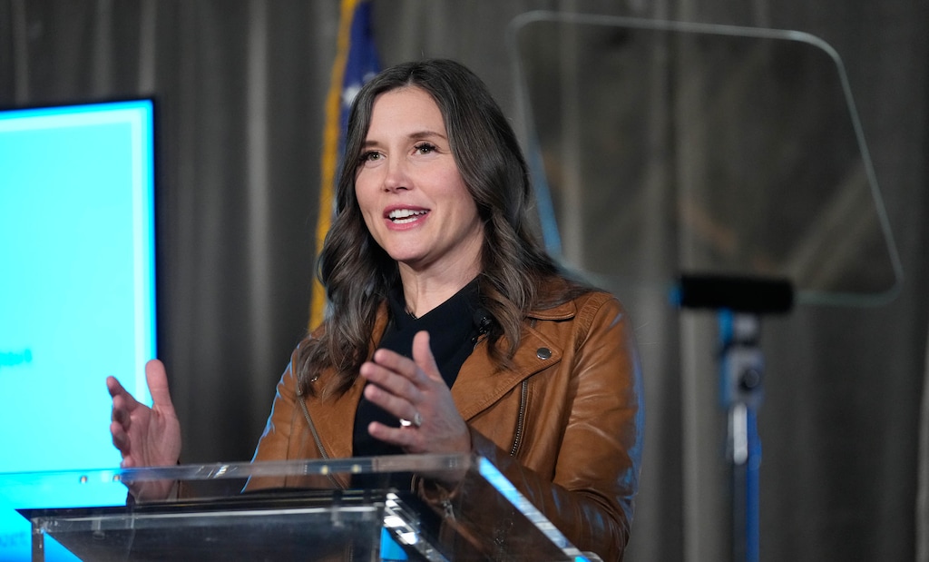 (Francisco Kjolseth | The Salt Lake Tribune) Salt Lake City Mayor Erin Mendenhall gives her State of the City Address at Woodbine Food Hall on Tuesday, Jan. 24, 2023.