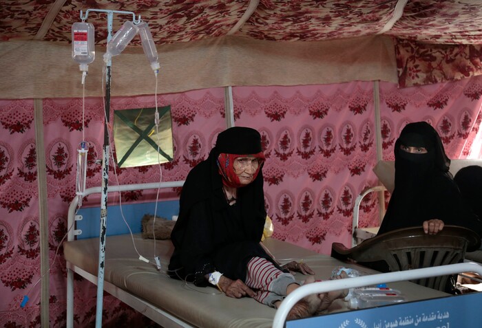 In this photo taken on Thursday, Jun. 29, 2017, an elderly woman is treated for suspected cholera infection at a hospital in Sanaa, Yemen. Yemen’s raging two-year conflict has served as an incubator for lethal cholera. (AP Photo/Hani Mohammed)