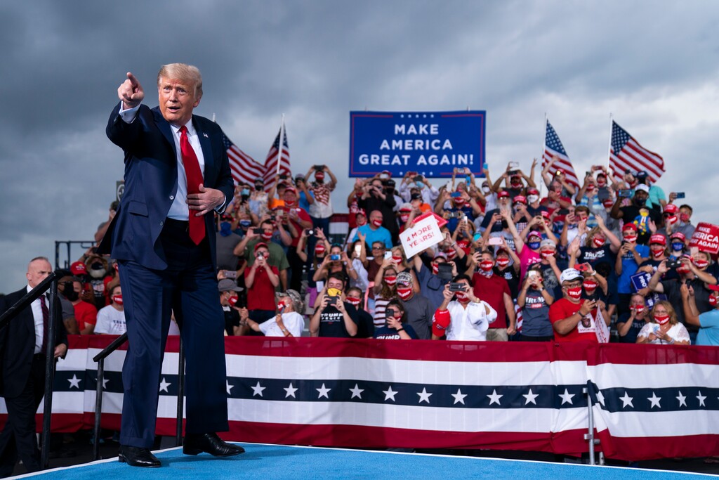 (AP Photo/Evan Vucci, File)

In this Sept. 8 photo, President Donald Trump arrives to speak at a campaign rally at Smith Reynolds Airport in Winston-Salem, N.C.