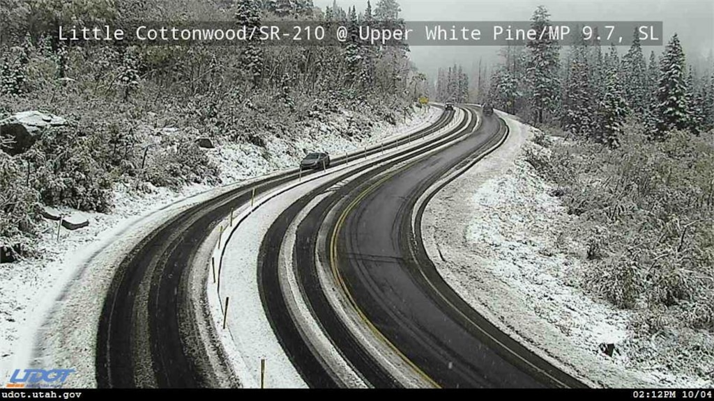 (UDOT traffic camera) State Road 210 in Little Cottonwood Canyon near the Upper White Pine trailhead on Oct. 4, 2025.