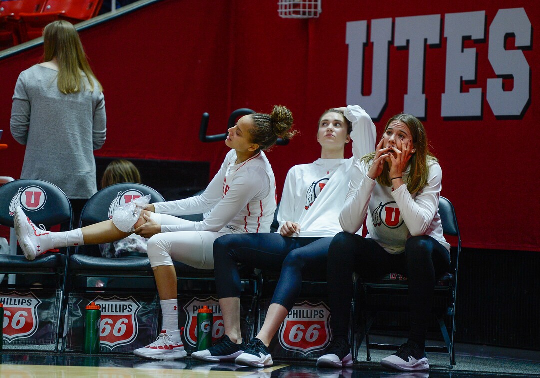 (Francisco Kjolseth  |  The Salt Lake Tribune)  The Utah bench sees is slip away in the Utes' Pac-12 home opener at the Jon M Huntsman Center on Friday, Jan. 4, 2019.Off to one of their best starts in team history their twelve in a row winning streak came to an end losing to the Sun Devils 63-65.