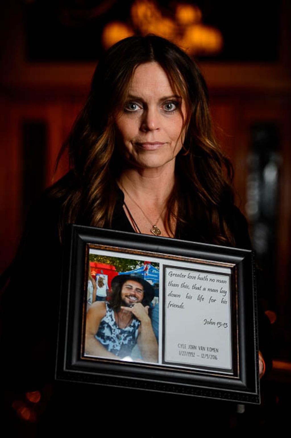 (Trent Nelson | The Salt Lake Tribune) Ranae Finch reflects on the life of her 24-year-old son Cyle VanKomen and the year since he and another man were shot and killed inside his South Ogden home. Despite video surveillance showing the three killers on camera, police have never been able to make an arrest in the case. Finch was photographed at her Syracuse home Wednesday December 6, 2017.