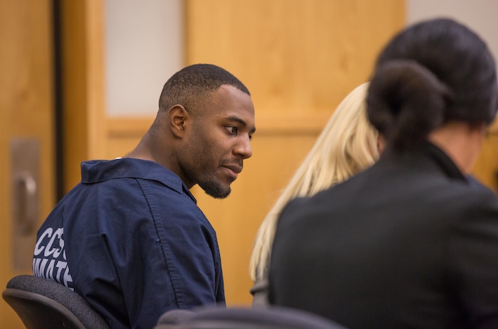 Former Utah State University linebacker Torrey Green appears in the First District court on Wednesday, beginning the first day of a three-day preliminary hearing. Green is charged with six counts of rape, one of aggravated kidnapping and three of forcible sex abuse. (Sydney Oliver/Utah Statesman)