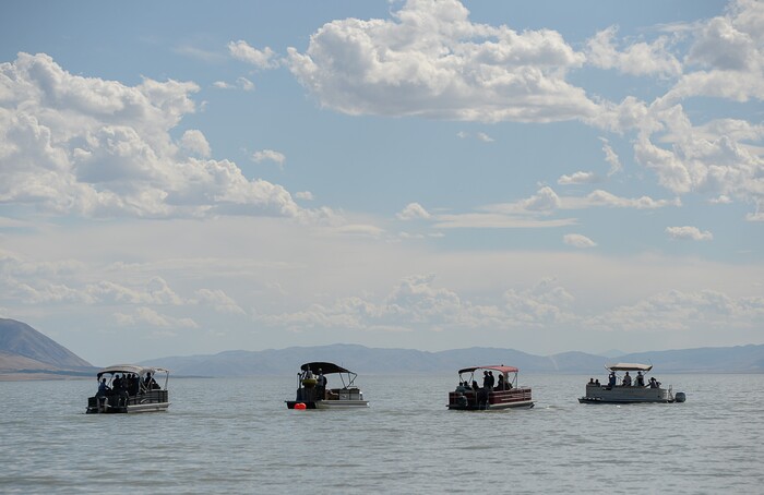 (Francisco Kjolseth | The Salt Lake Tribune) Members of the Legislative Water Development Commission take a tour of Utah Lake on Wednesday, Sept. 13, 2017, for the purpose of learning of wastewater treatment, the importance of protecting our lakes and rivers, how the state is looking to change water quality standards and how regulation is an important local issue.