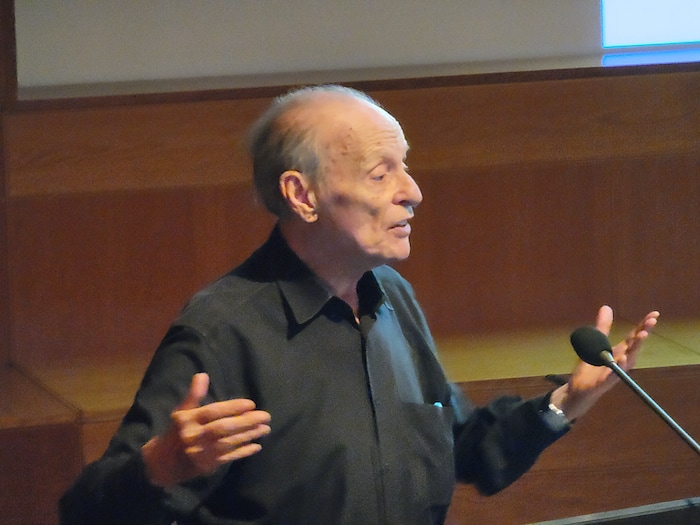 (Brigham Young University) Filmmaker Jose Maria Oliveira speaking at a screening at Brigham Young University in 2022. Oliviera, called the "unknown giant" of Latter-day Saint cinema, died Sept. 5, 2025, at age 91, in Salt Lake City.