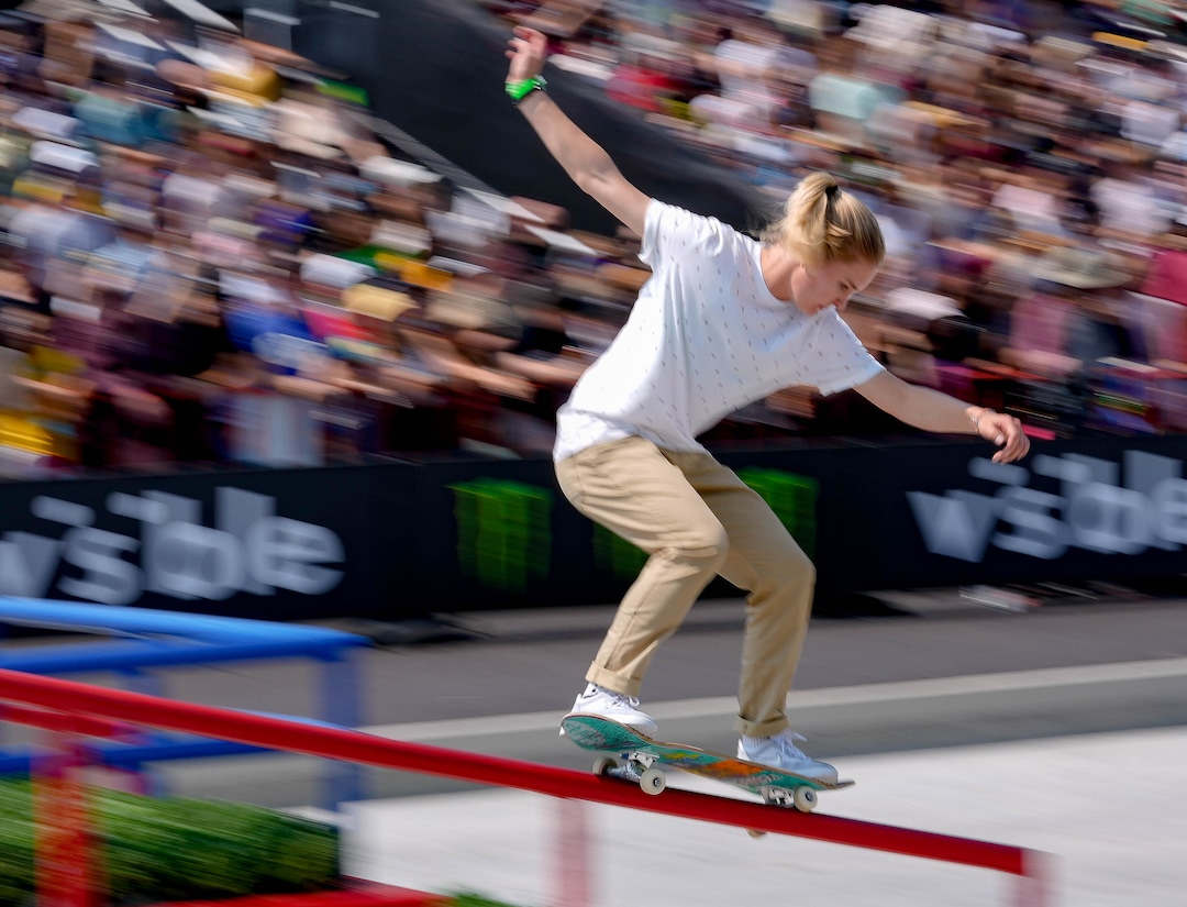 (Francisco Kjolseth | The Salt Lake Tribune) Roos Zwetsloot of the Netherlands, competes in Street League Skateboarding Championship Tour at the Utah State Fairpark in Salt Lake City on Saturday, Aug. 28, 2021. Now in its 11th year, the sport’s premier competition series includes more of the world’s best skaters than ever before, with the tour roster featuring 47 athletes hailing from 11 countries, including 21 Olympians and multiple X Games medalists.