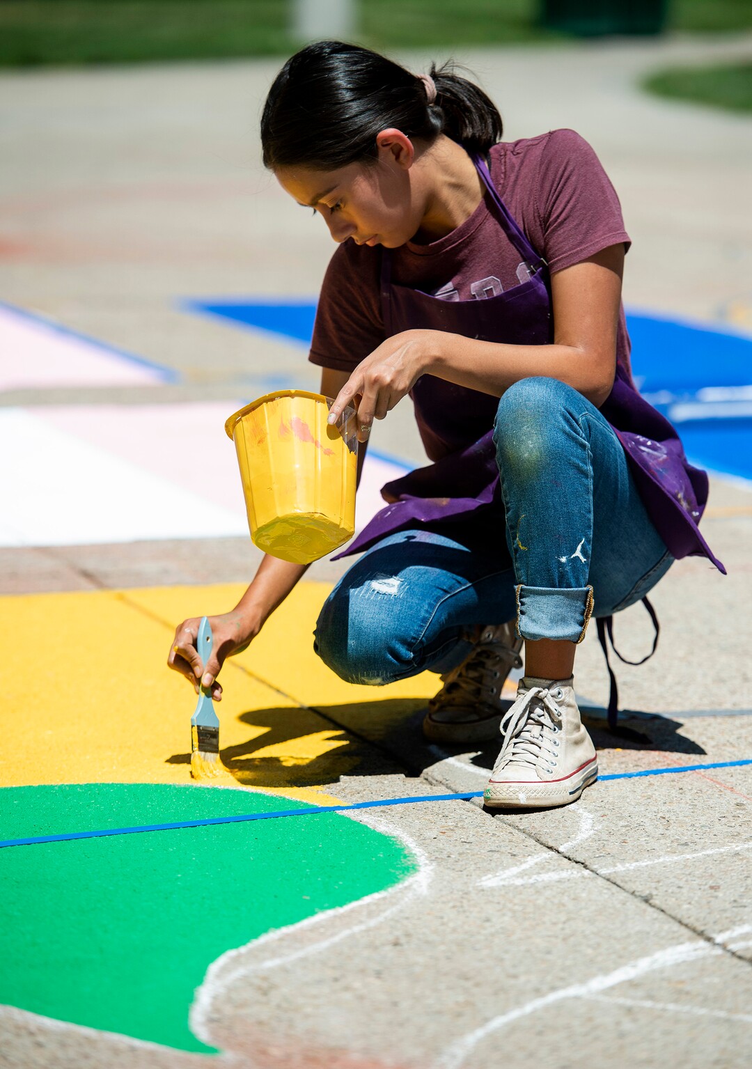(Rick Egan  |  The Salt Lake Tribune)    Sixteen-year-old artist, Abigail Rodriguez, works on on of the letters in the Black Lives Matter mural, on the south side of Salt Lake City Hall on Tuesday, Aug. 4, 2020.