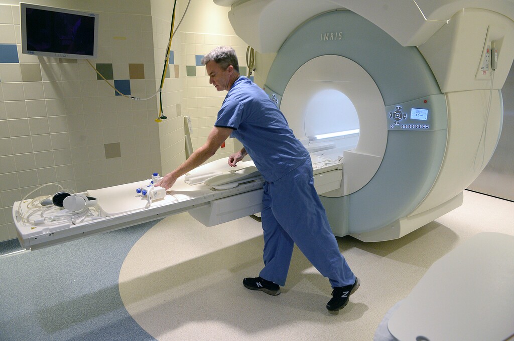 (Al Hartmann | The Salt Lake Tribune) An MRI at Huntsman Cancer Institute sets up for a needle biopsy on a patient.