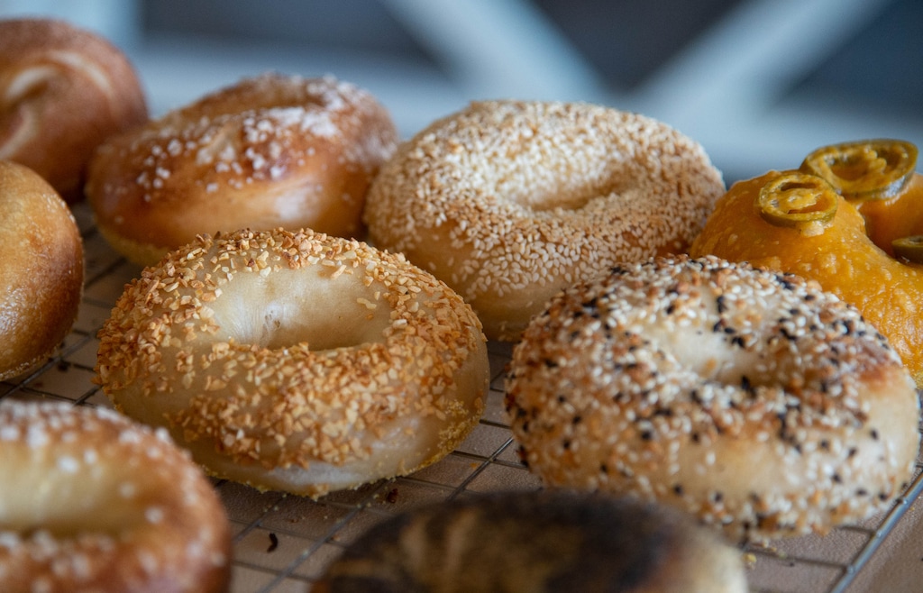 (Francisco Kjolseth  | The Salt Lake Tribune) Baker Cheryl Mignone makes bagels in a commercial kitchen inside her Kaysville home.