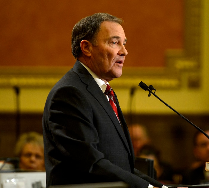 (Steve Griffin  |  The Salt Lake Tribune) Gov. Gary Herbert gives his State of the State address in the Utah House of Representatives in Salt Lake City Wednesday January 24, 2018.