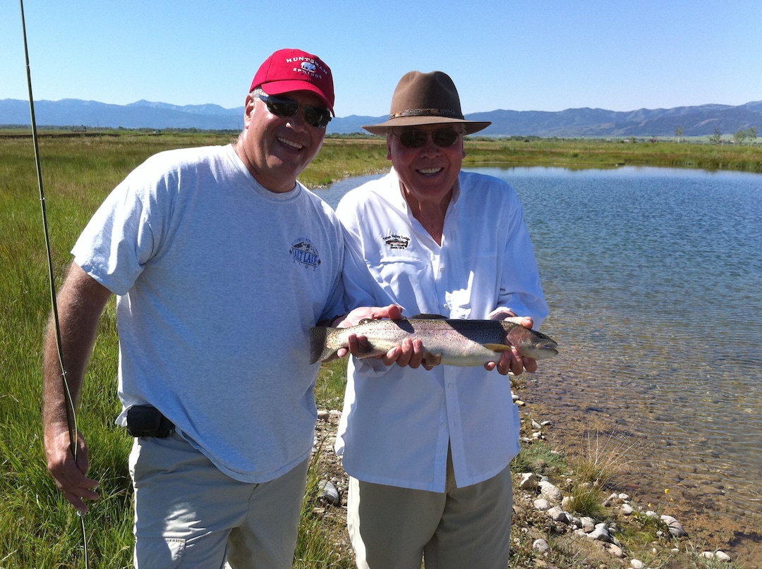 (photo courtesy Elder Ronald A. Rasband) Elder Ronald A. Rasband and Jon Huntsman fishing in Driggs, Idaho.