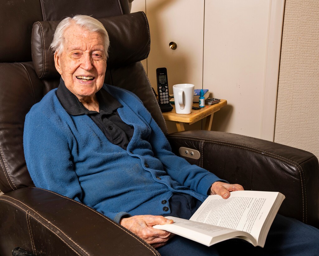(Rick Egan | The Salt Lake Tribune) Robert Fletcher sits in his favorite chair at home in Salt Lake City on Monday, May 24, 2021. He turned 100 on May 27.