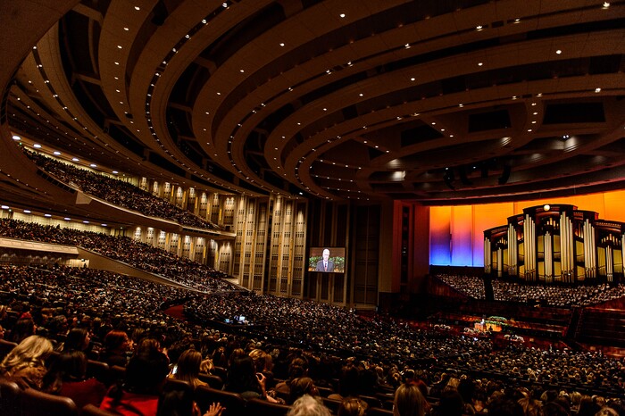 (Trent Nelson | The Salt Lake Tribune)  President Dieter F. Uchtdorf speaks at the General Women's Session of the 187th Semiannual General Conference of the The Church of Jesus Christ of Latter-day Saints, in Salt Lake City, Saturday September 23, 2017.