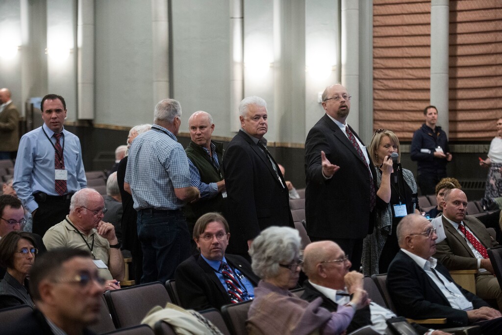 (Chris Detrick  |  The Salt Lake Tribune)   Utah Republican Party Central Committee members wait to speak during the committee's meeting at the Park City Library Saturday, Nov. 4, 2017.