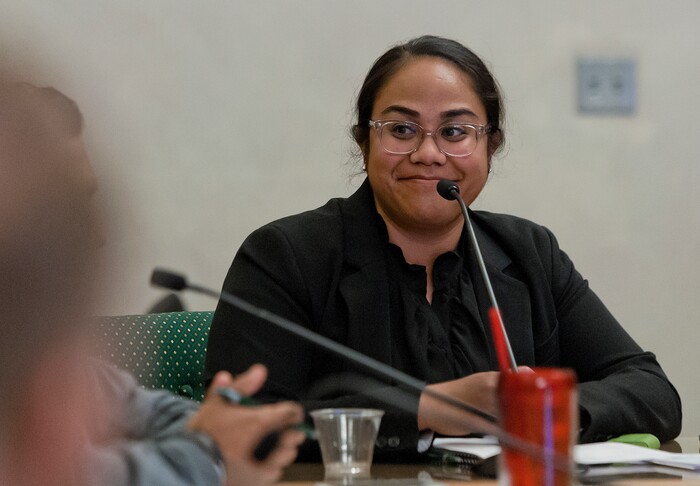 (Michael Mangum  |  Special to the Tribune)  Moana Uluave-Hafoka, newly appointed Policy Advisor and Outreach for the Office of Diversity & Human Rights, speaks during a meeting of the Salt Lake City Human Rights Commission at City Hall in Salt Lake City on Thursday, November 30, 2017.