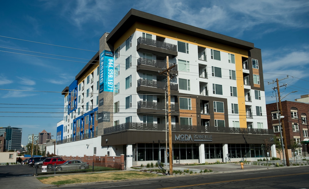 (Rick Egan  |  The Salt Lake Tribune)   The Moda Bonneville, apartments, 252 S. 500 East, Salt Lake City, Friday, September 8, 2017.