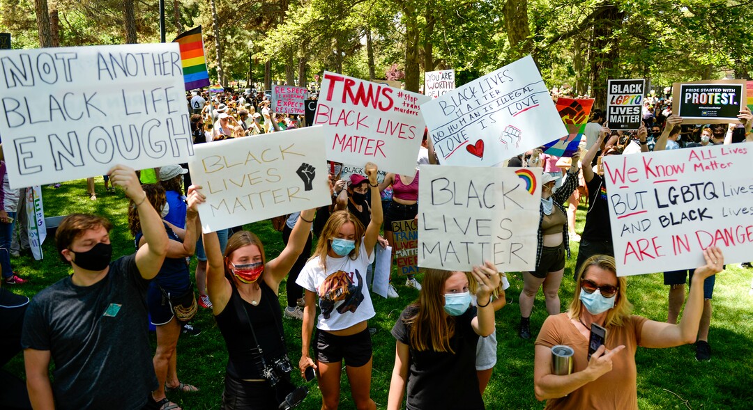 (Leah Hogsten  |  The Salt Lake Tribune) Over 1,000 Pride for Black Lives Matter supporters rallied at Liberty Park, Sunday, June 14, 2020 for over three hours before marching throughout Salt Lake City to join the Las Vidas Negras Importan Rally at Washington Square.