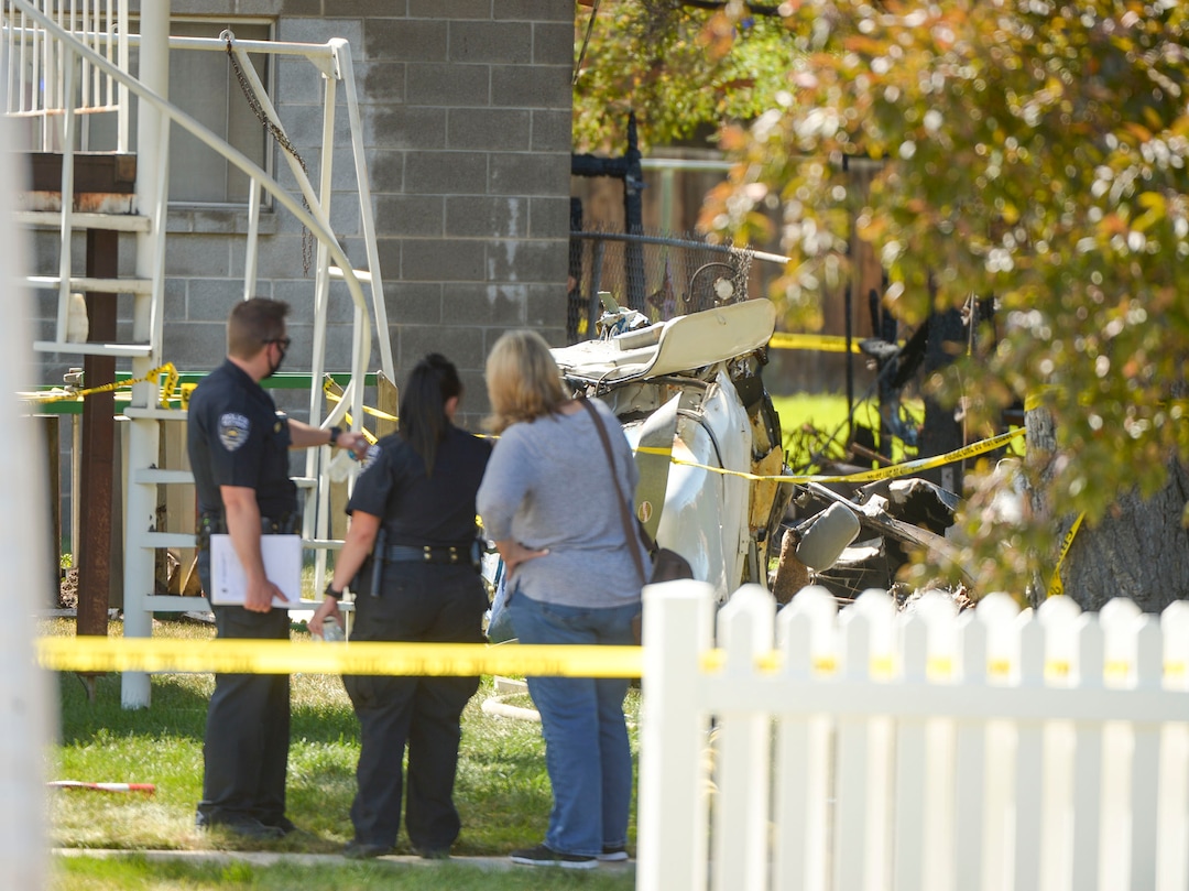 (Leah Hogsten  |  The Salt Lake Tribune) A plane crashed into a West Jordan neigborhood at Old Bingham Highway and Newcastle Rd., July 25, 2020.
