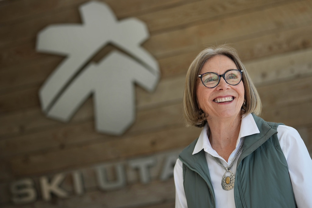 (Francisco Kjolseth | The Salt Lake Tribune) Raelene Davis has been Ski Utah's marketing genius for 41 years, as she poses for a portrait on Tuesday, April 7, 2026. She spearheaded the 4th grade learn to ski program; the 4th, 5th and 6th grade Passport; Discover Winter and National Learn to Ski and Snowboard Month. During her time, the number of skier days in the state rose from about 2 million to about 7 million and she has brought billions of dollars into the state in tax revenue, per Ski Utah president Nathan Rafferty.